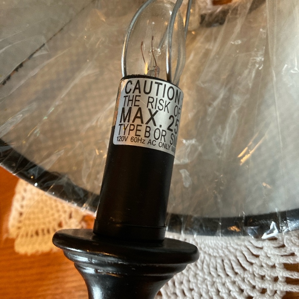 Lamp, w/Checkered Shade, Brown, 11.5” Tall (bulb not included), dark brown base - Picture 12 of 16